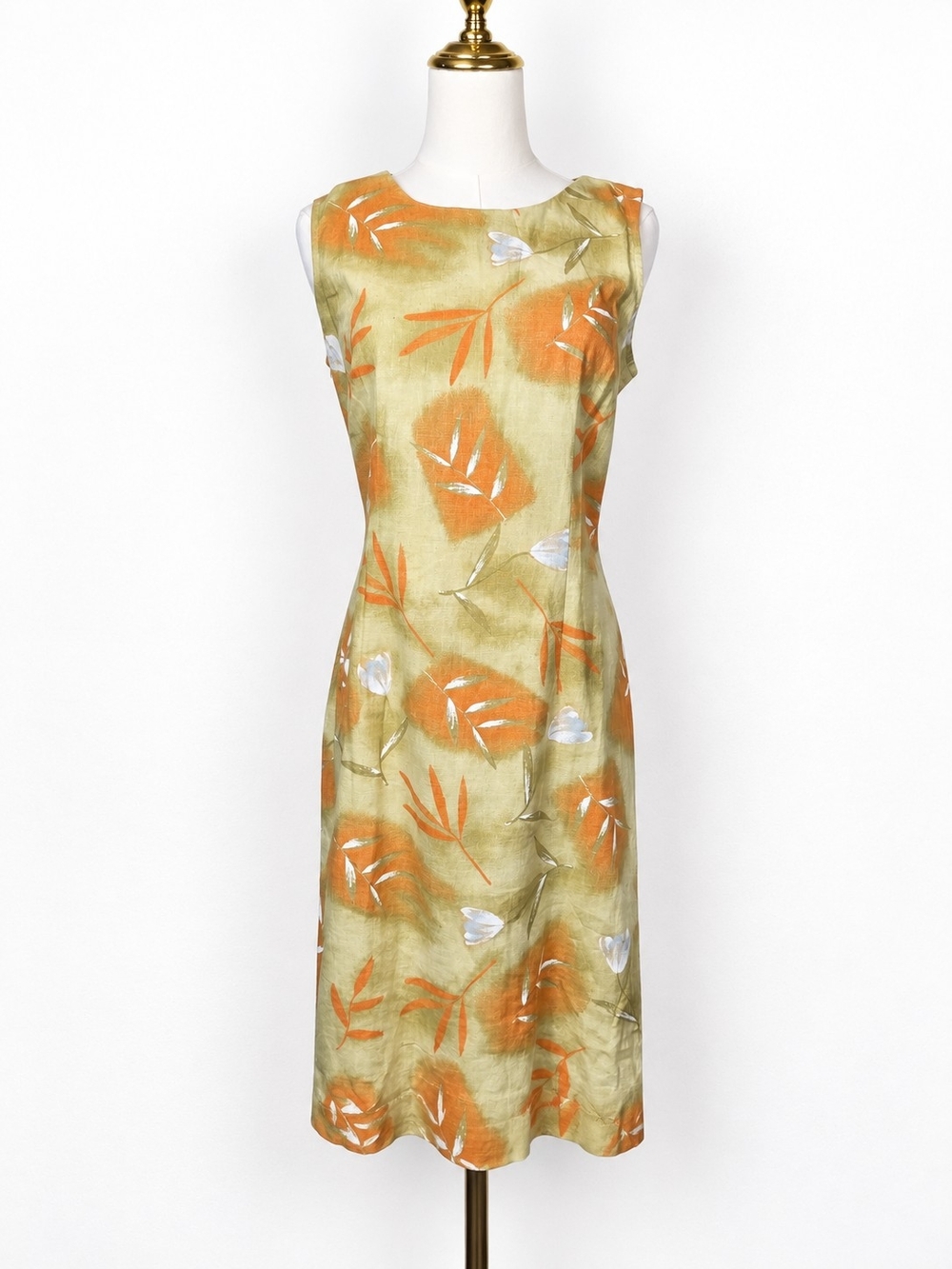 Vintage 90s Expressions Linen Botanical Midi Dress 6 Coastal Minimalist Resort